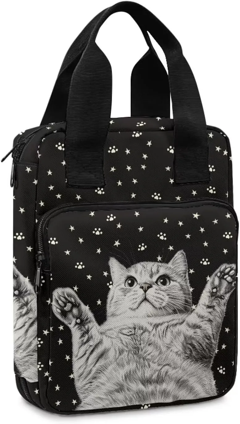 Dolyues Cute Cat Bible Cover for Kids Book Carrying Case Scripture Bag with Handle Pockets Childrens Teens Church Bag Black Handbag One Size