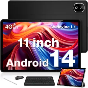 DOOGEE T30E Android Tablet with Keyboard Case T30E 11 Inch Tablets with 9GB RAM 128GB ROM/1TB TF, 8000mAh, Cellular Tablets with Dual Sim Slot, BT5.0, Android Tablet with Pen, Keyboard, Mouse&Case ﻿