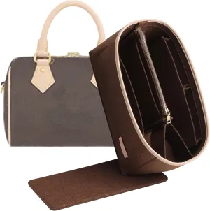 Doxo Purse Organizer Insert for Tote & Purse, Perfect for Speedy 30 Tote Bag and More (Brown-L-Bottle Type)