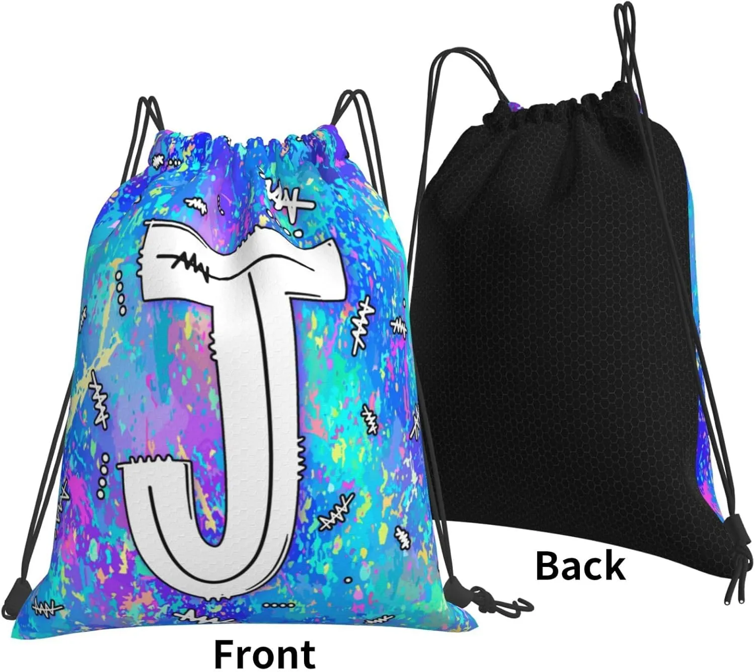 Drawstring Backpack Bag Sport Gym Sackpack Initial Blue Draw String Cinch Bags Bulk String Backpack Storage Bag for Women Men Letters J