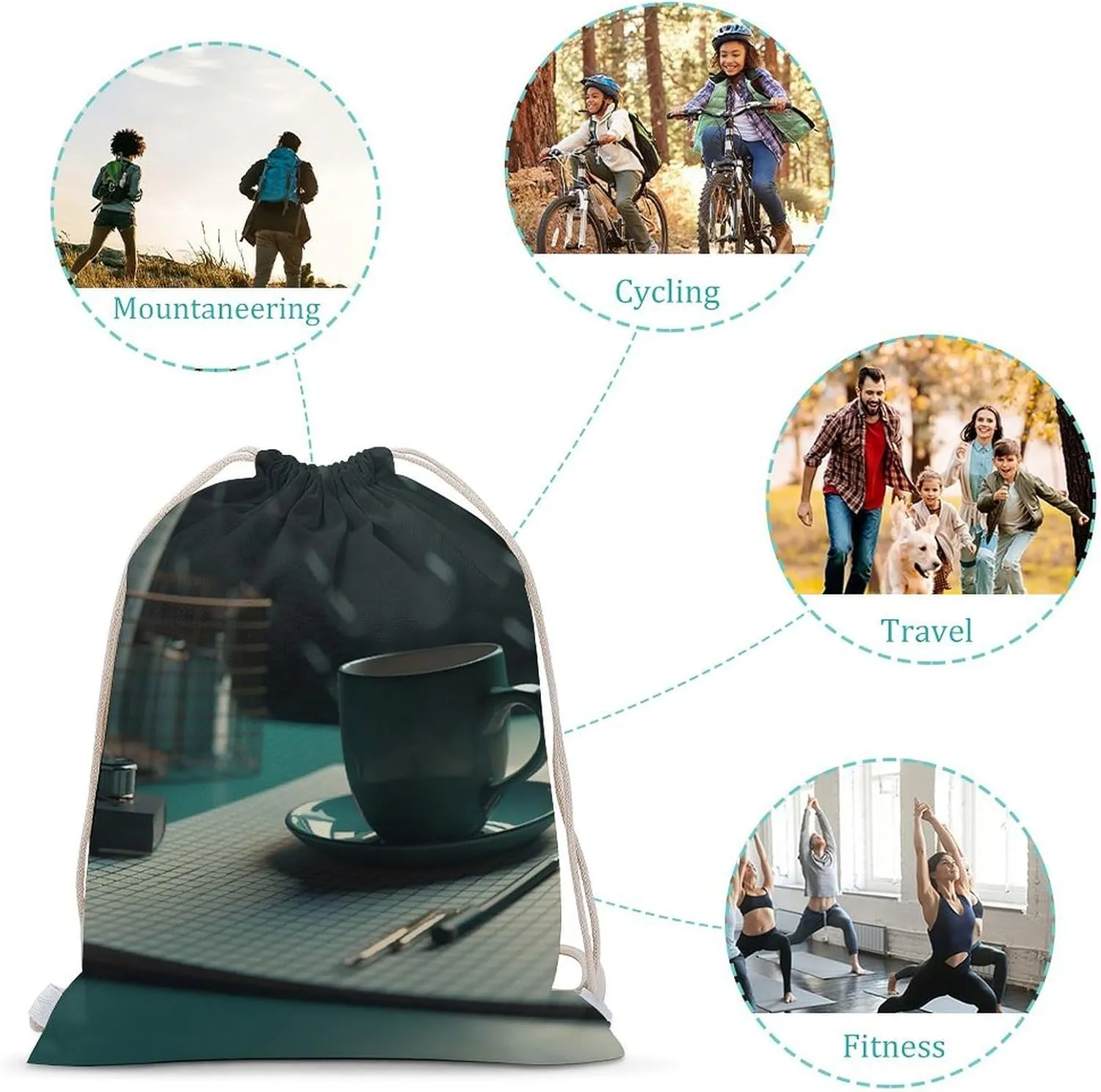 Drawstring Backpack Coffee Cup on Table String Bag Sackpack Foldable Backpack Sports Gym Bag for Shopping Yoga