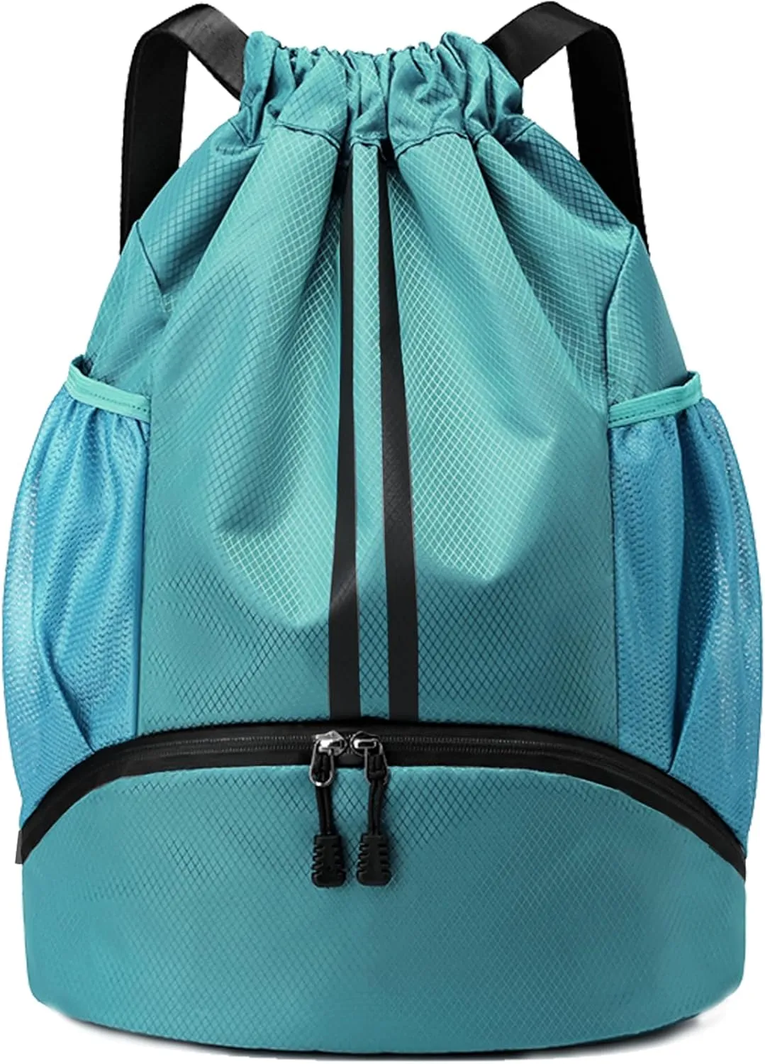Drawstring Backpack Gym Bag with Shoes Compartment for Soccer, Basketball, Swim, Water-Resistant String Backpack Beach Cinch for Women Men, Teal