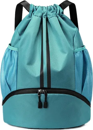 Drawstring Backpack Gym Bag with Shoes Compartment for Soccer, Basketball, Swim, Water-Resistant String Backpack Beach Cinch for Women Men, Teal