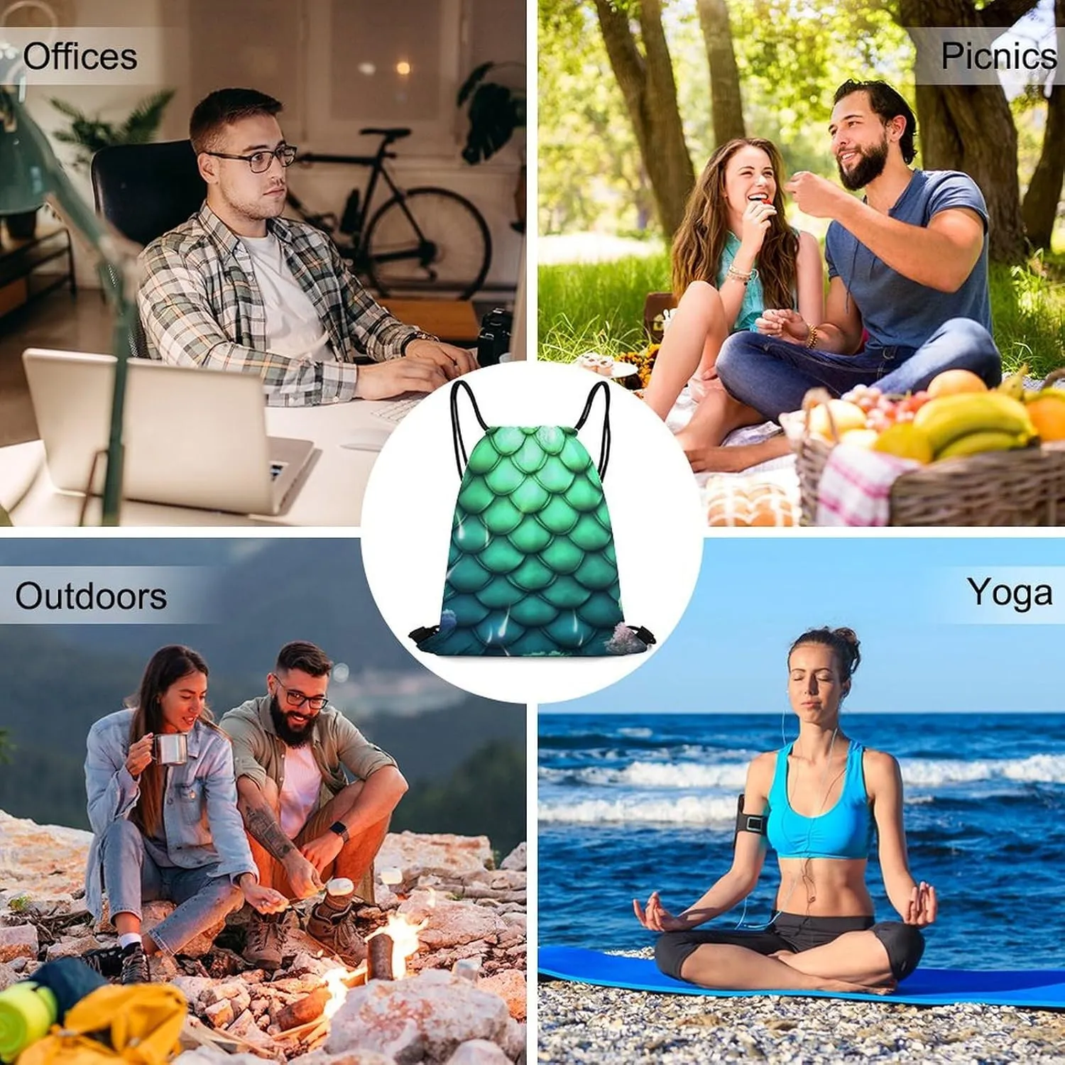 Drawstring Backpack Sport Gym Bag Water Resistant Sackpack Moonlight Garden Cinch Bag String Bag for Outdoor