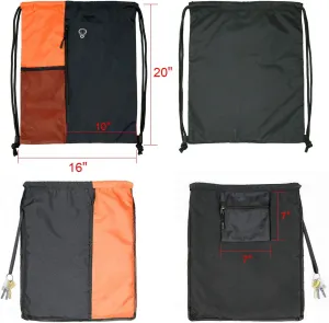 Drawstring Backpack Sports Gym Bag for Women Men Large Size With Two Zipper Pockets and Water Bottle Mesh Pockets