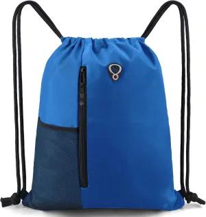 Drawstring Backpack Sports Gym Bag for Women Men Large Size With Two Zipper Pockets and Water Bottle Mesh Pockets