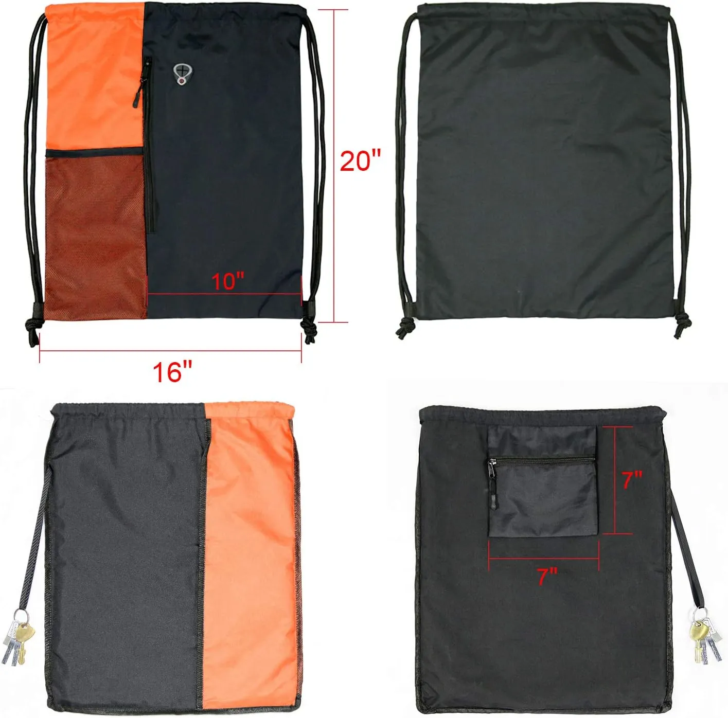Drawstring Backpack Sports Gym Bag for Women Men Large Size With Two Zipper Pockets and Water Bottle Mesh Pockets
