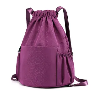 Drawstring Backpack Sports Gym Bag With Multi Pockets Purple  HLC040
