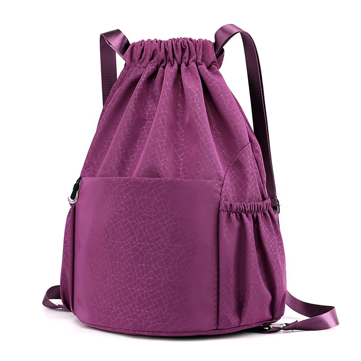 Drawstring Backpack Sports Gym Bag With Multi Pockets Purple  HLC040