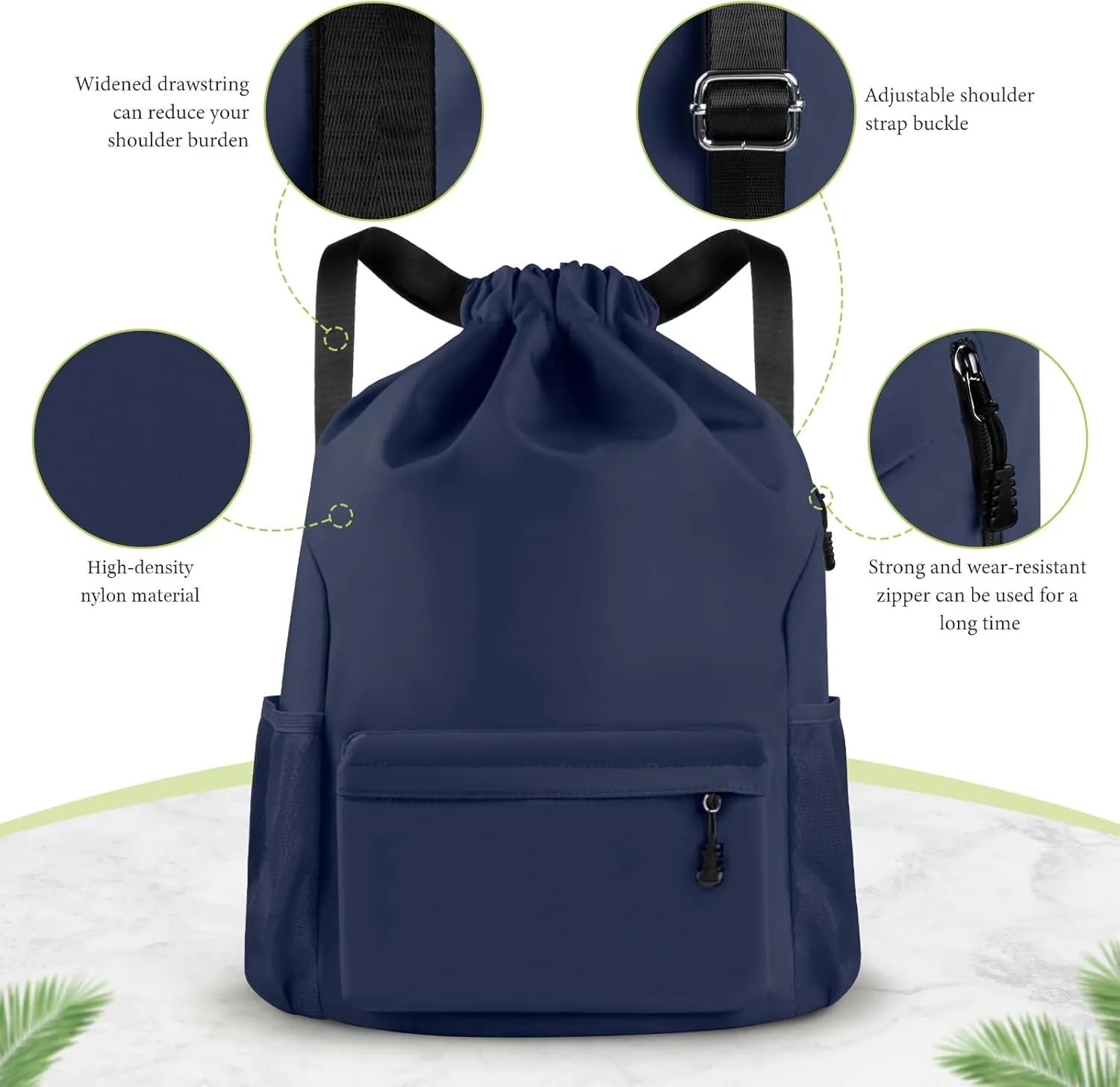 Drawstring Backpack Waterproof Drawstring Backpack Bag Sports Gym Bag with Side Pocket for Women Men (Blue)
