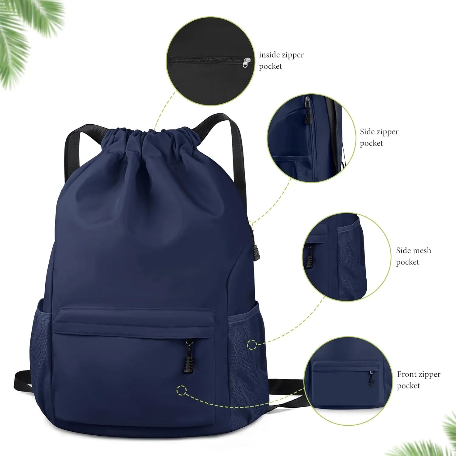 Drawstring Backpack Waterproof Drawstring Backpack Bag Sports Gym Bag with Side Pocket for Women Men (Blue)