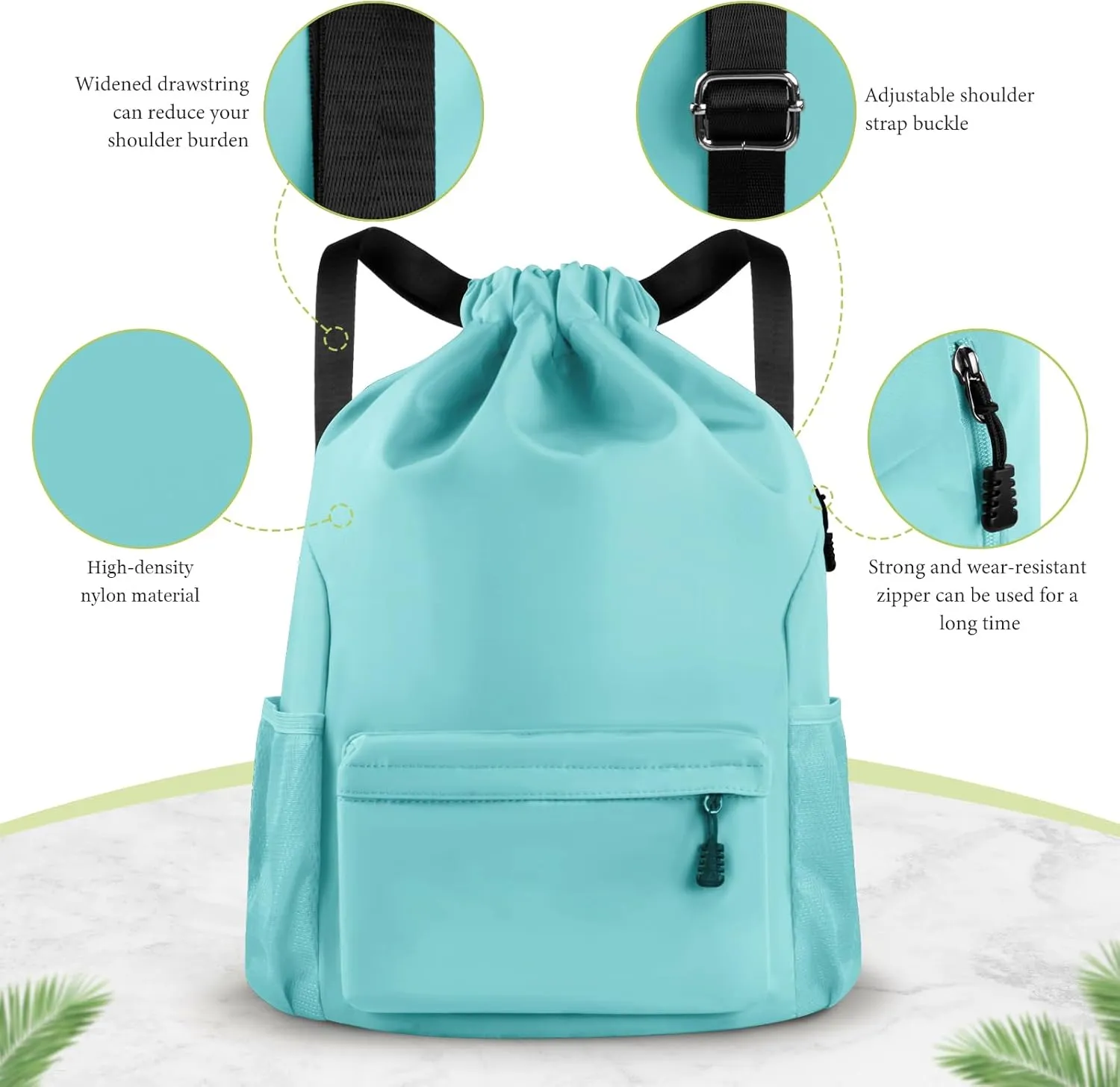 Drawstring Backpack Waterproof Drawstring Backpack Bag Sports Gym Bag with Side Pocket for Women Men (Green)