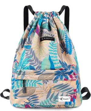 Drawstring Backpack with Mesh Pockets String Gym Bag Sackpack Sandproof Water Resistant Beach Backpack for Men Women