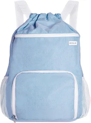Drawstring Backpack with Wet Pocket & Shoe Compartment, Water-Resistant Sports Gym Swim String Bag for Women Men(Sky Blue)