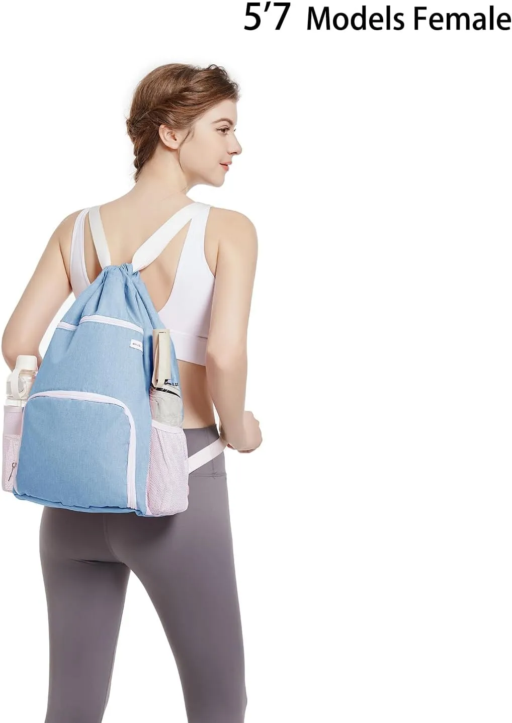 Drawstring Backpack with Wet Pocket & Shoe Compartment, Water-Resistant Sports Gym Swim String Bag for Women Men(Sky Blue)
