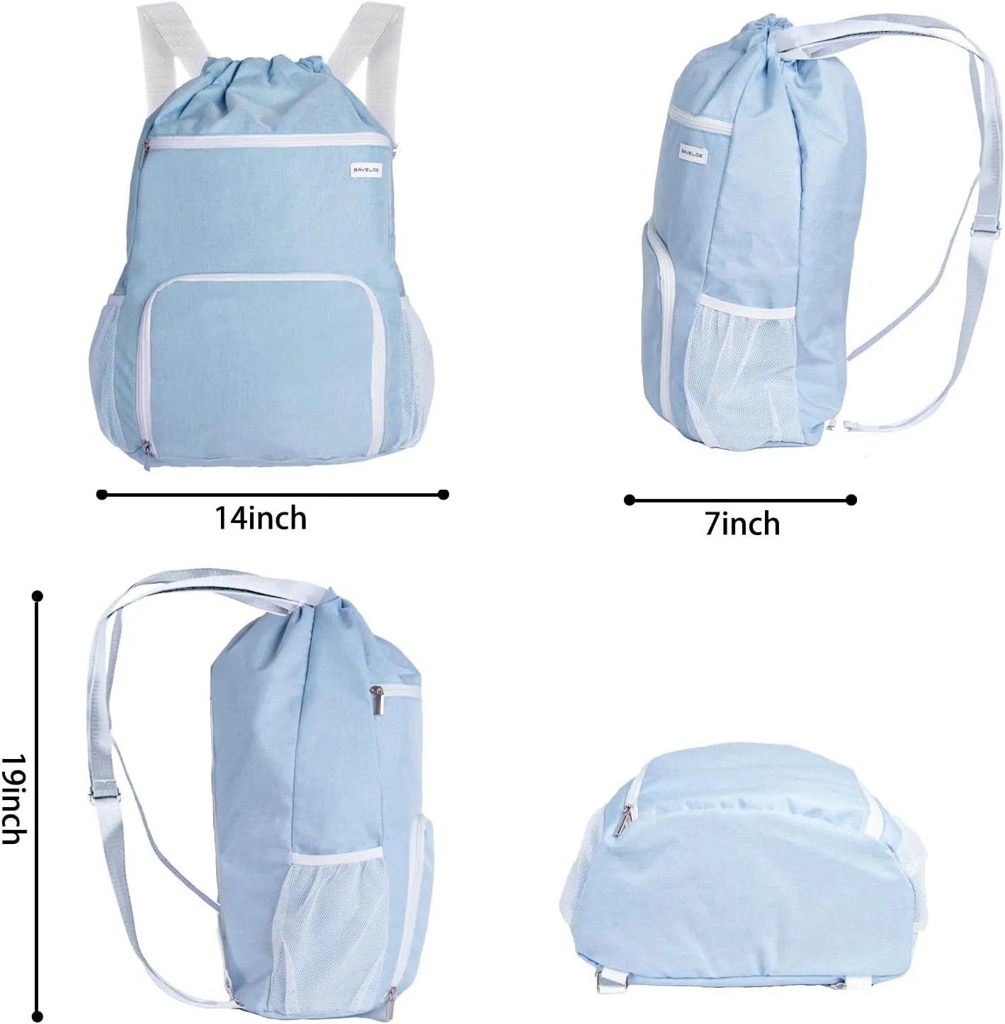 Drawstring Backpack with Wet Pocket & Shoe Compartment, Water-Resistant Sports Gym Swim String Bag for Women Men(Sky Blue)