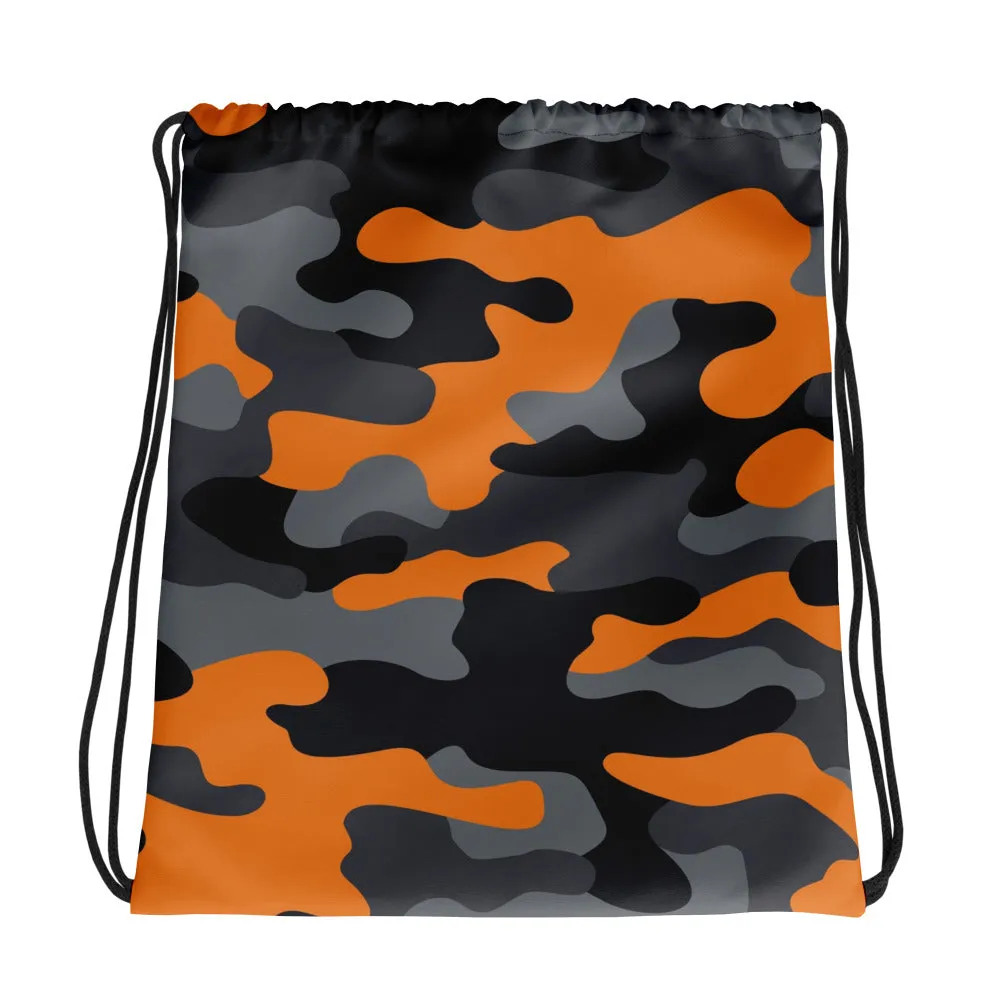 Drawstring Bag | Orange, Black & Gray Camouflage