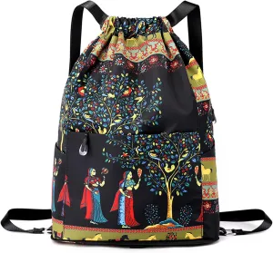 Drawstring Foldable Large Capacity Dry-wet Separation Travel Sports Backpack, Drawstring Backpack Gym Bag for Women Men (E)