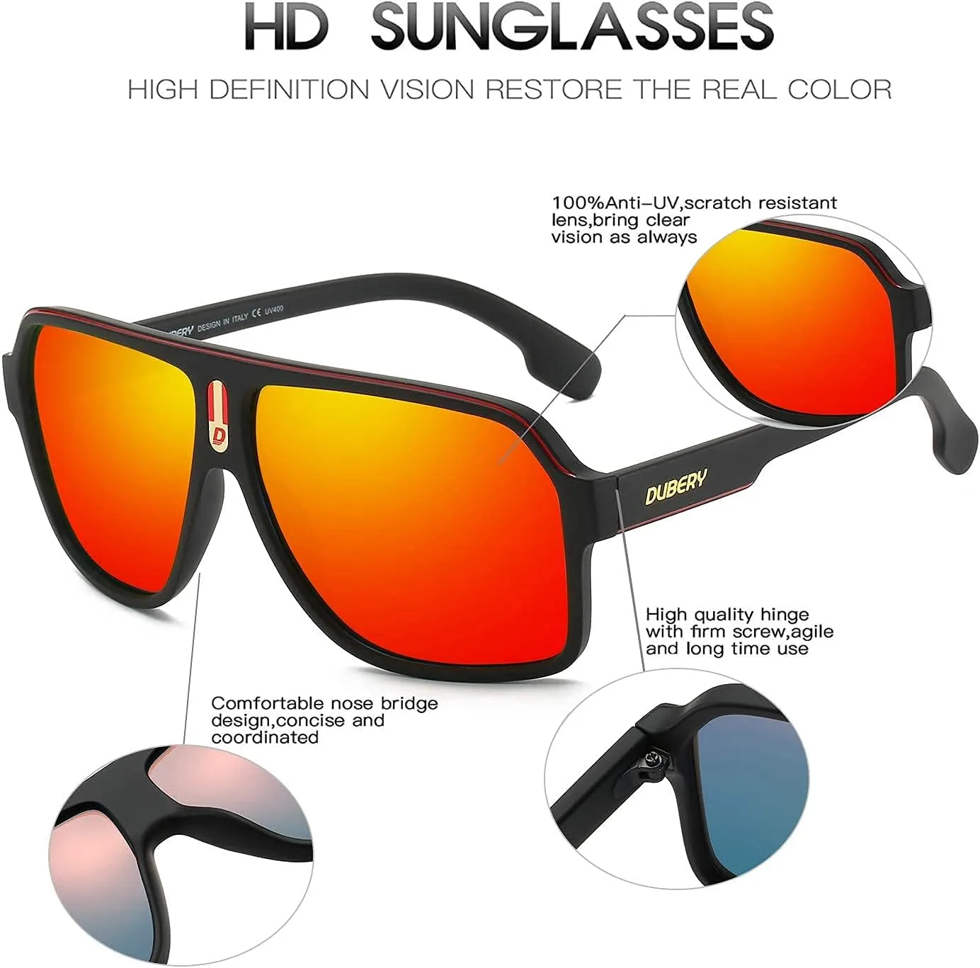 DUBERY Mens Oversized Aviator Sunglasses Classic Large Polarized Lens Shades D103