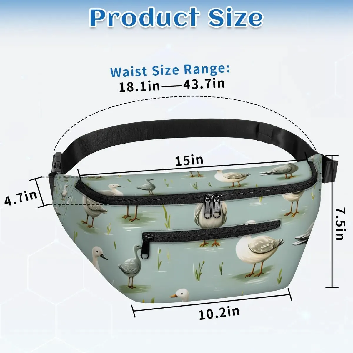 Ducks Printed Sling Bag Crossbody Backpack Chest Daypack for Women Sport Travel Hiking Casual Bag Multipurpose Waist Pack With Zipper Closure Adjustable Strap Shoulder Bag