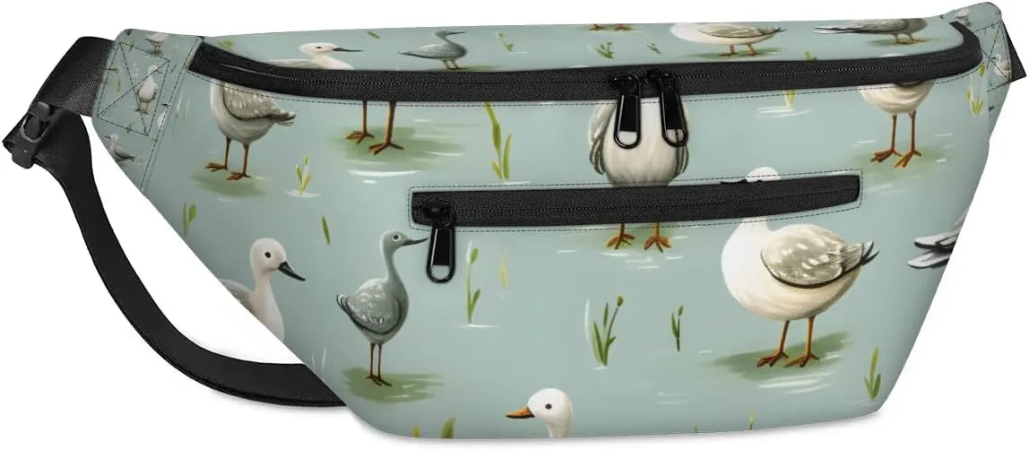 Ducks Printed Sling Bag Crossbody Backpack Chest Daypack for Women Sport Travel Hiking Casual Bag Multipurpose Waist Pack With Zipper Closure Adjustable Strap Shoulder Bag