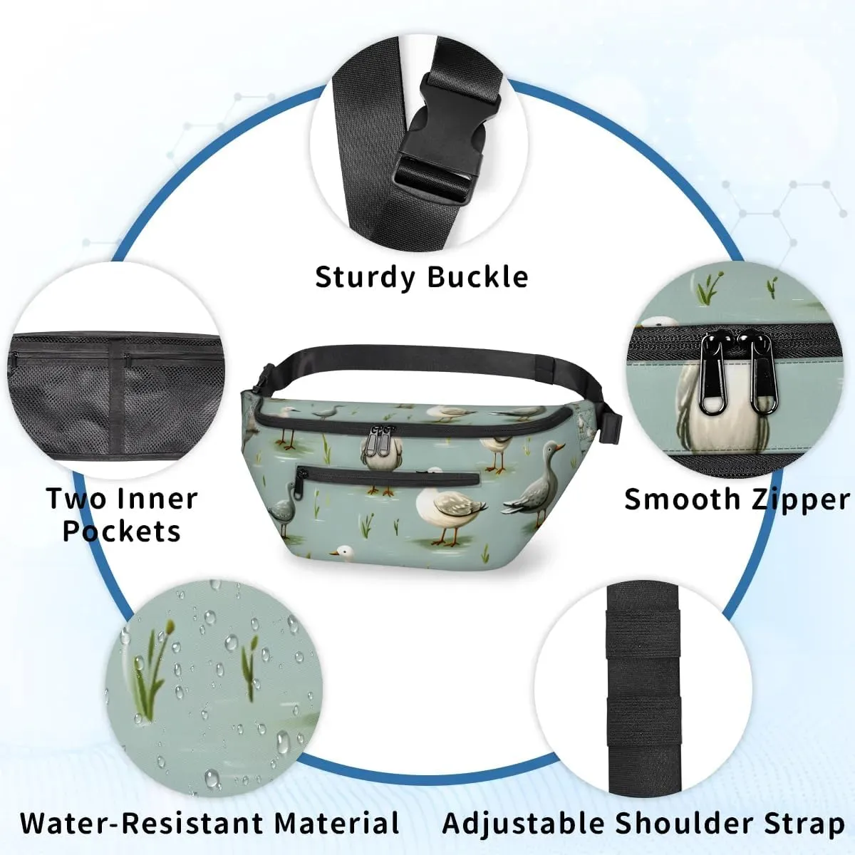 Ducks Printed Sling Bag Crossbody Backpack Chest Daypack for Women Sport Travel Hiking Casual Bag Multipurpose Waist Pack With Zipper Closure Adjustable Strap Shoulder Bag