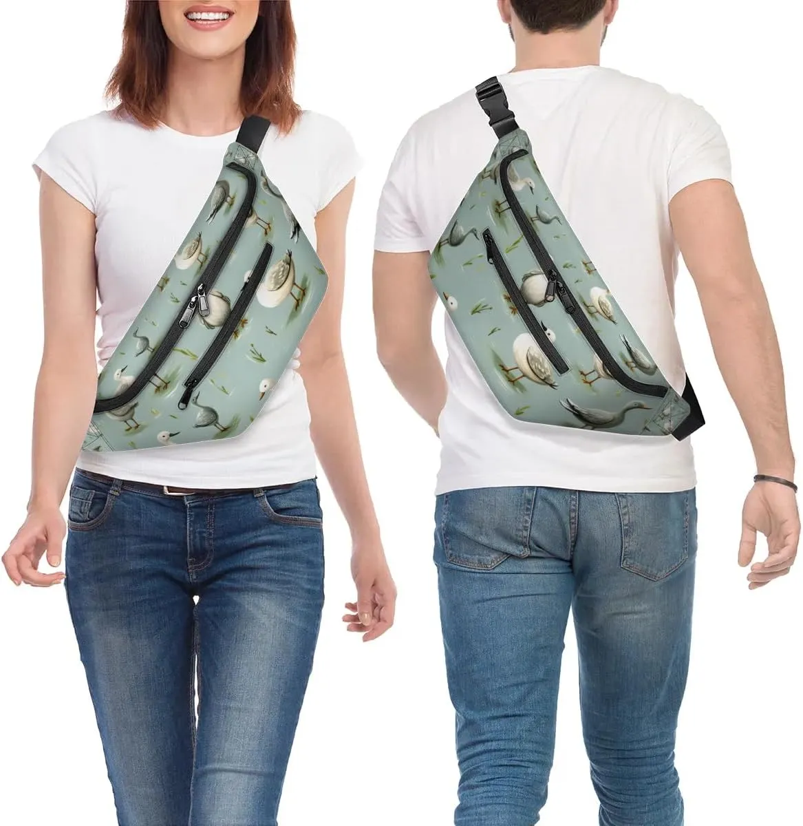 Ducks Printed Sling Bag Crossbody Backpack Chest Daypack for Women Sport Travel Hiking Casual Bag Multipurpose Waist Pack With Zipper Closure Adjustable Strap Shoulder Bag