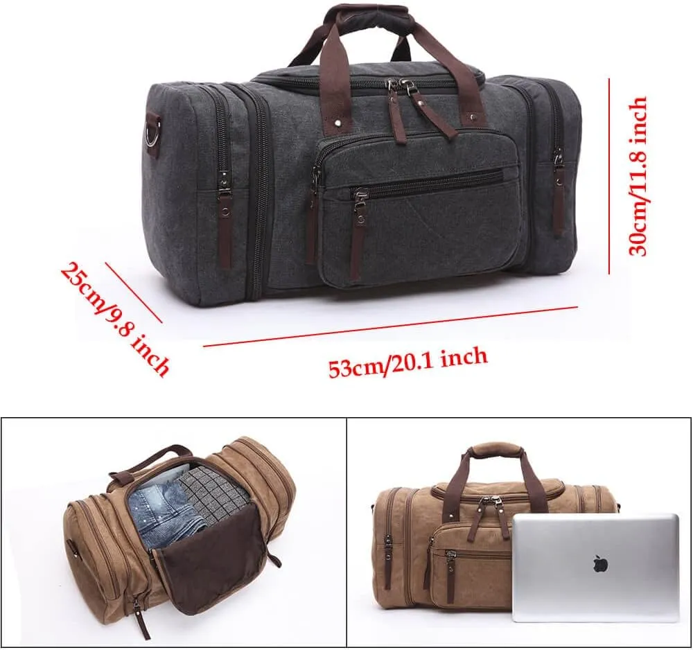 Duffle Bag for Travel, Large Canvas Duffel Bag for Travelling Overnight Weekender Bag Carry On Bag for Men Women Green
