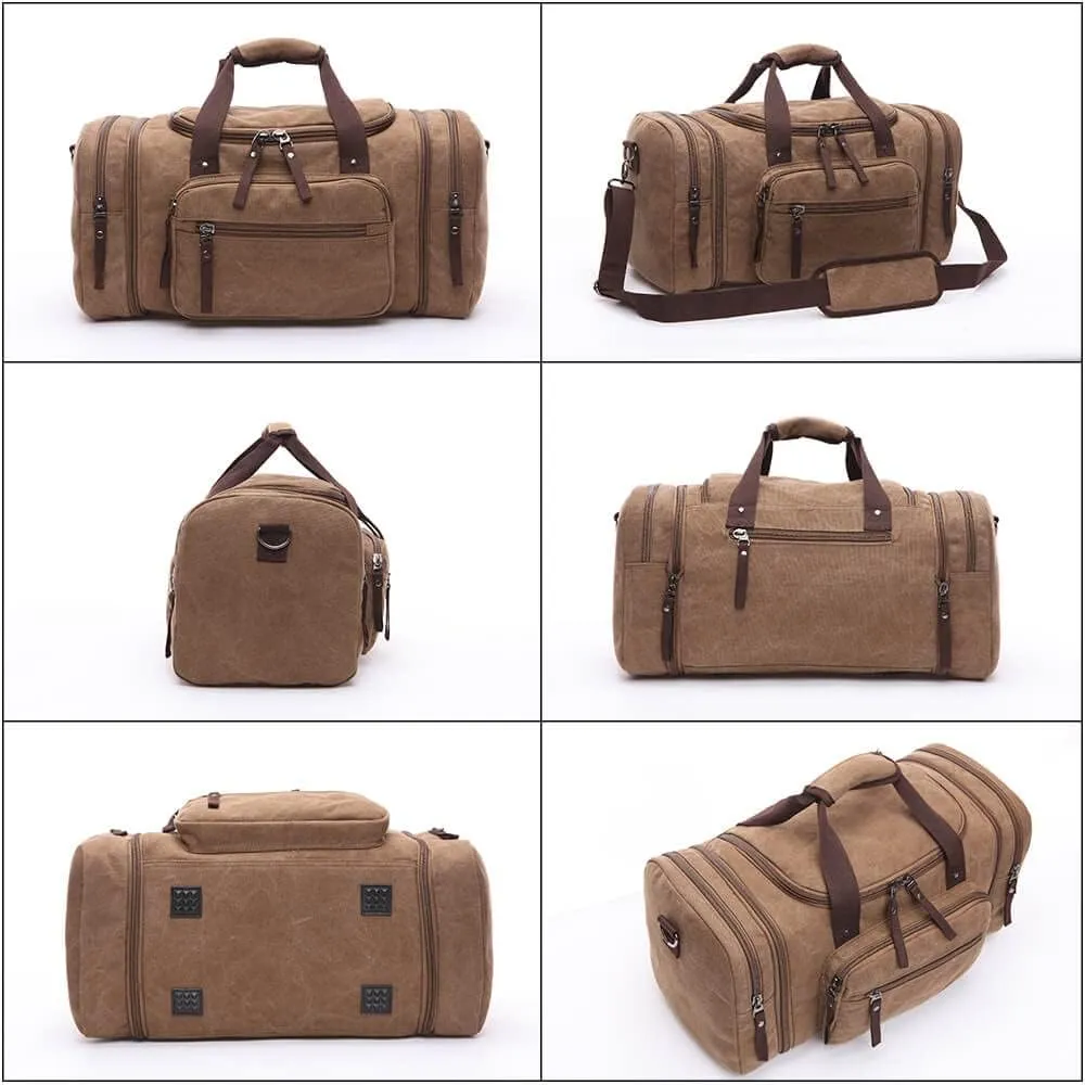 Duffle Bag for Travel, Large Canvas Duffel Bag for Travelling Overnight Weekender Bag Carry On Bag for Men Women Green