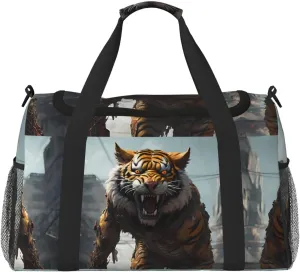 Duffle Bag for Travel, Ruins Tiger Warrior Weekender Overnight Duffel Bag, Carry On Bag Gym Bag for Women Men, Personal Item Travel Bag