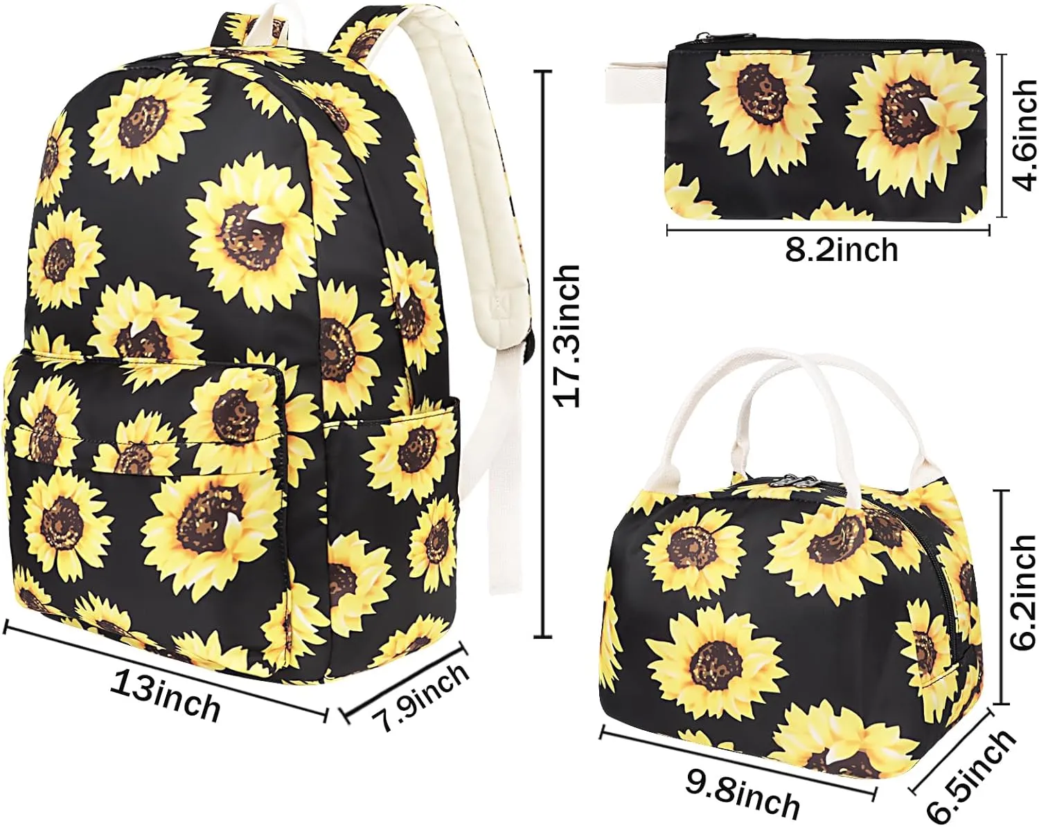 DUPHLAGT Kids Backpack for Girls with Lunch Box, Water Resistant Casual School Bag, Pencil Case, Lightweight Elementary Daypack School Backpack for Teen Girls (Sunflower)