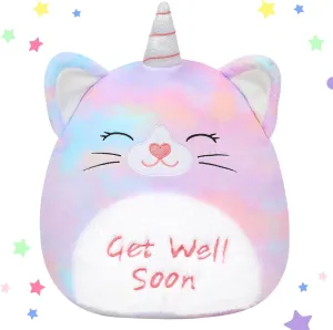 Easfan 13'' Get Well Soon Unicorn Cat Plush Pillow Soft Cute Stuffed Animal with Silver Horn Get Well Soon Gifts for Kids Patient Feel Better for Women Men, Brown