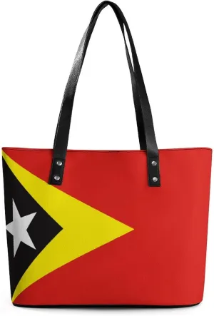 East Timor Flag Stylish Hobo Handbag Women Perfect Leather Tote for Shopping Trips