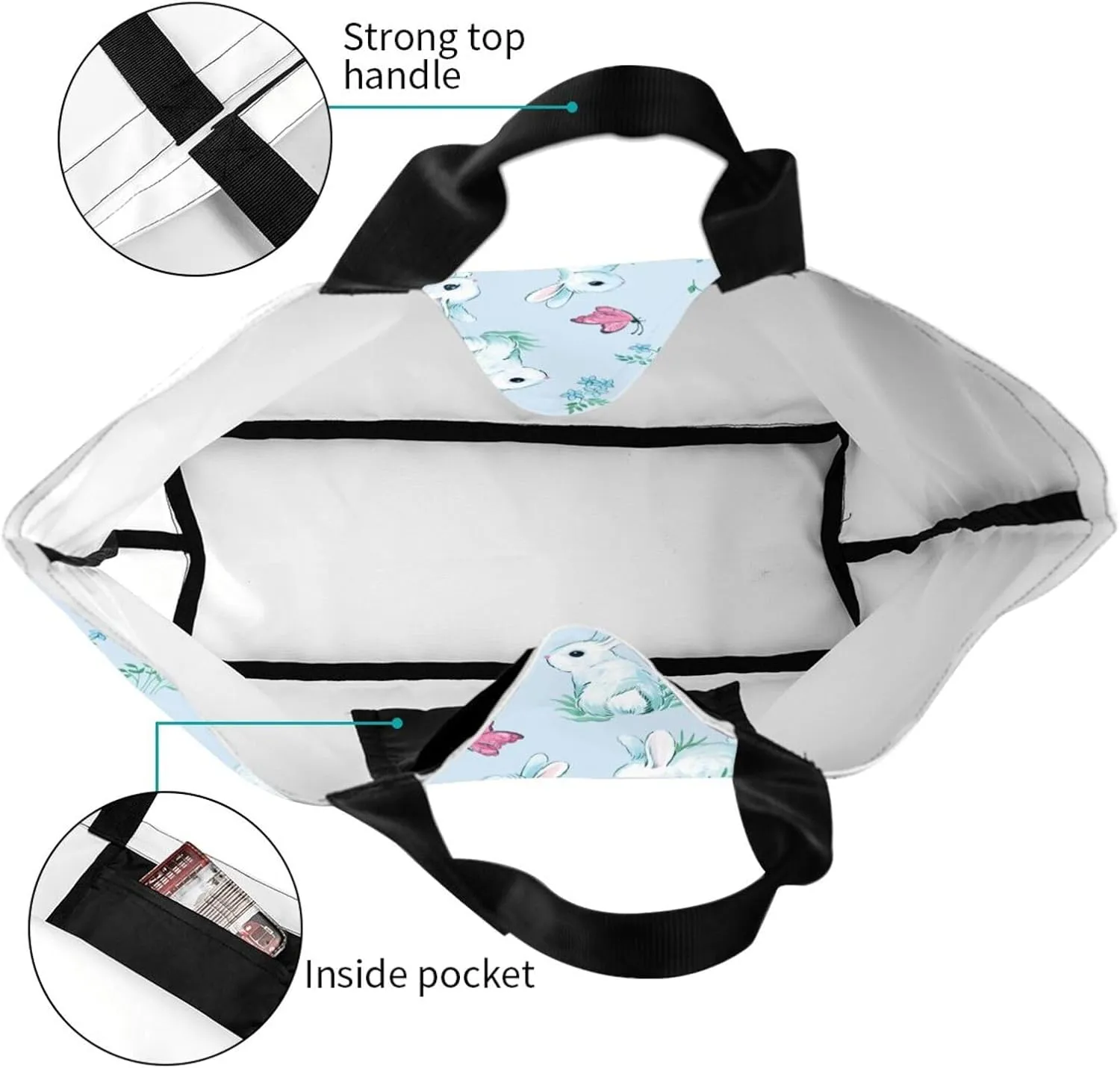 Easter Bags, Easter Bunny Tote Bag for Women Men Reusable Rabbits Shoulder Bag for Shopping, Beach, Travel, Work, Gym