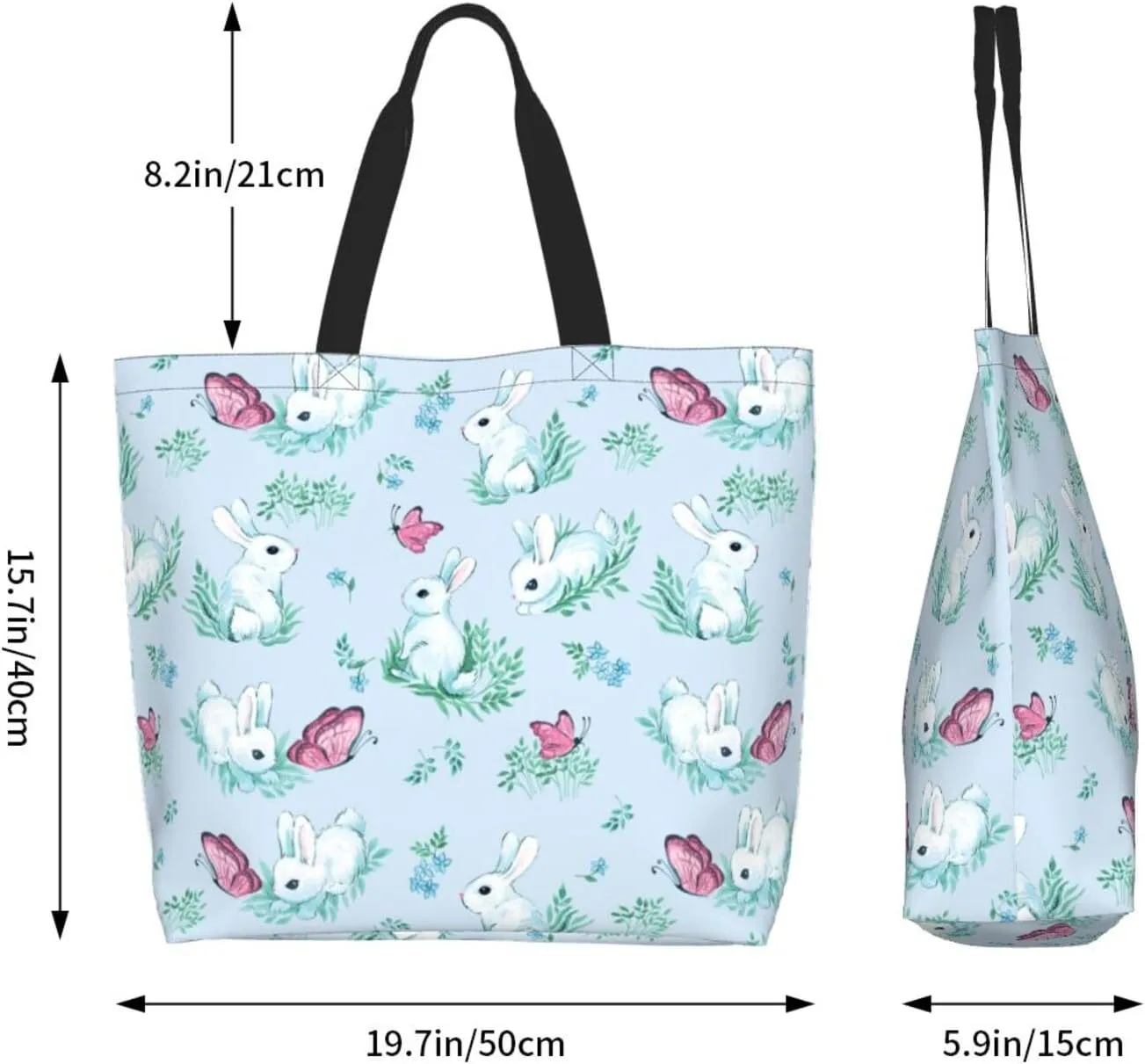 Easter Bags, Easter Bunny Tote Bag for Women Men Reusable Rabbits Shoulder Bag for Shopping, Beach, Travel, Work, Gym
