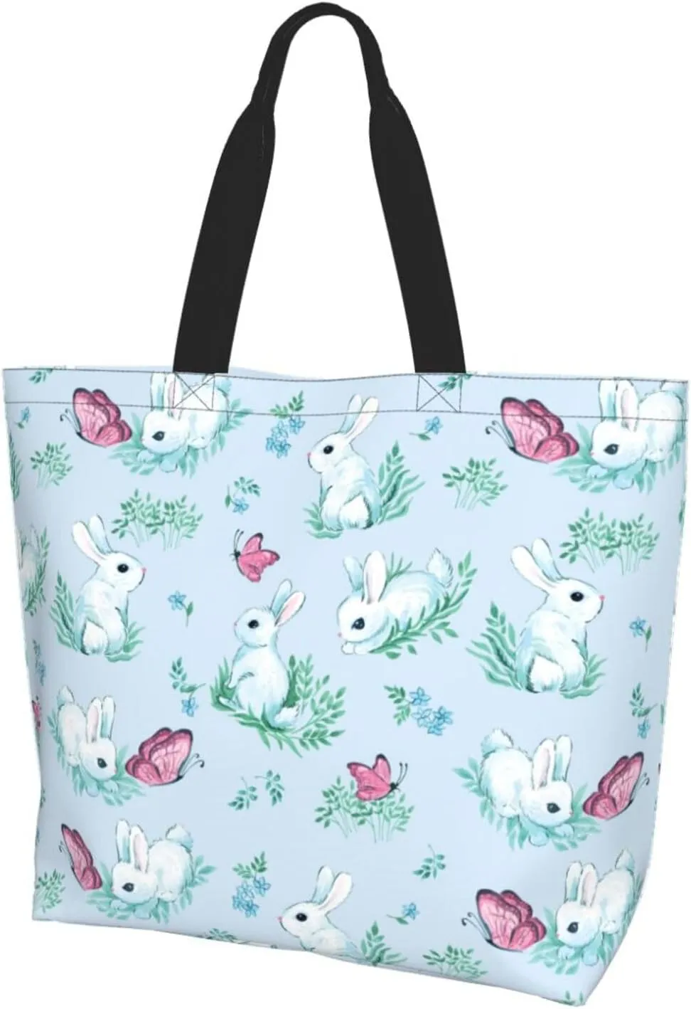 Easter Bags, Easter Bunny Tote Bag for Women Men Reusable Rabbits Shoulder Bag for Shopping, Beach, Travel, Work, Gym