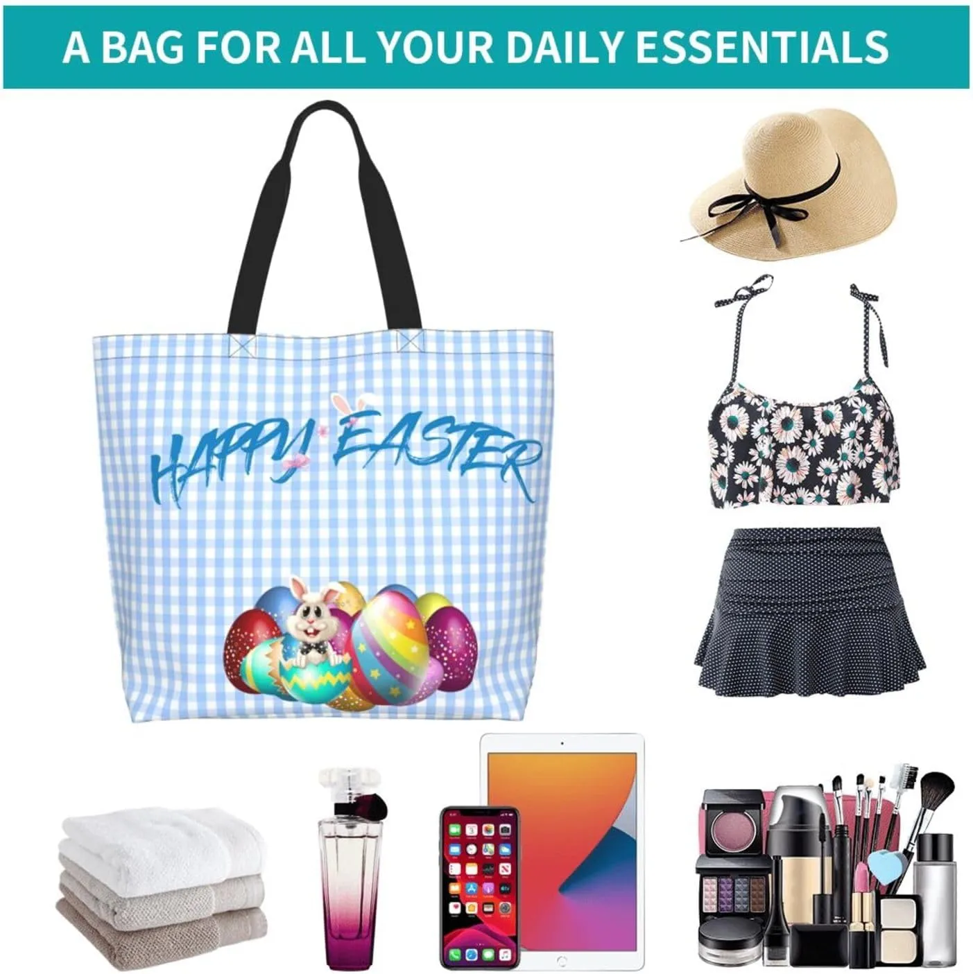 Easter Grocery Bag Happy Easter Shopping Bag Easter Egg Handbag Bags Easter Tote Bag for Outdoor