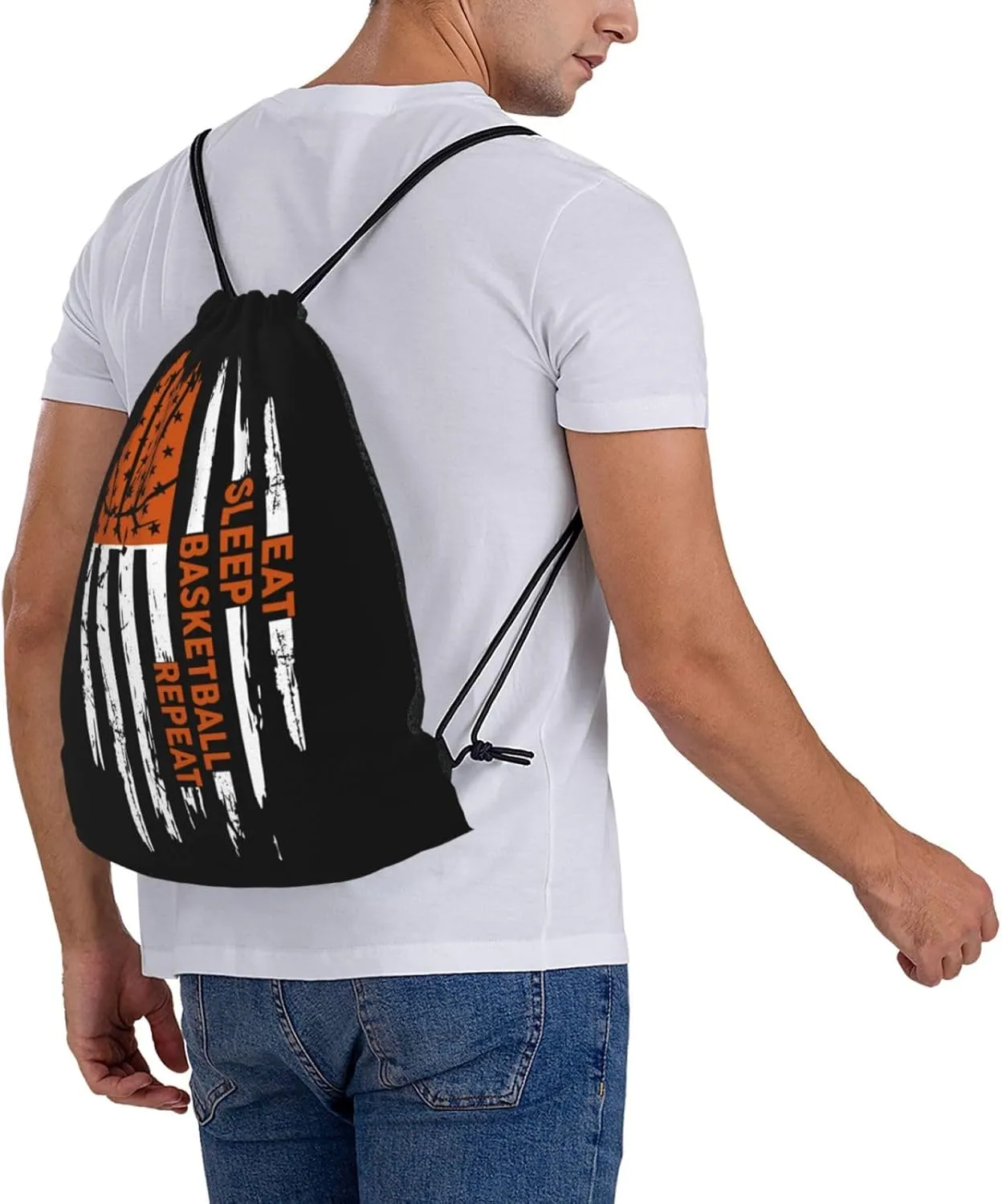 Eat Sleep Basketball Repeat Unisex Drawstring Backpack Bag Sport Gym Swim Travel Sackpack