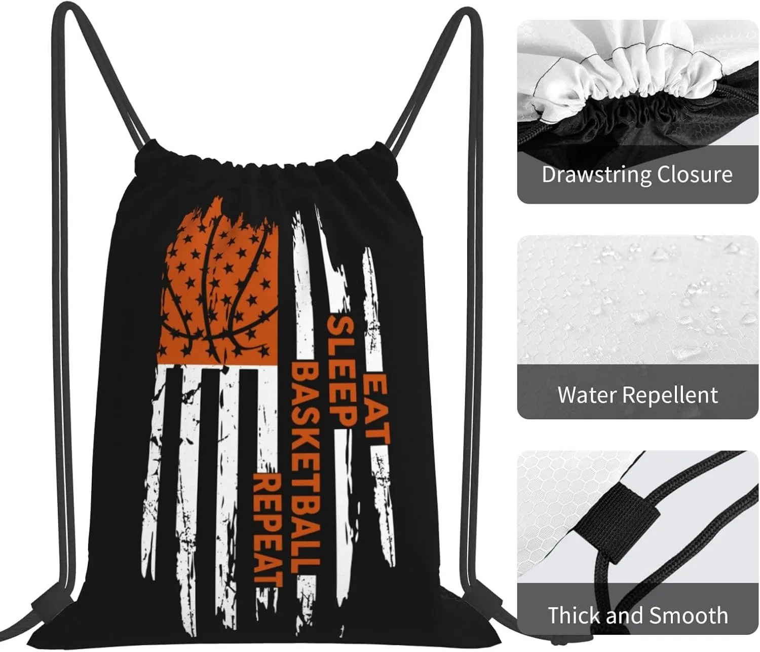 Eat Sleep Basketball Repeat Unisex Drawstring Backpack Bag Sport Gym Swim Travel Sackpack