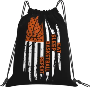Eat Sleep Basketball Repeat Unisex Drawstring Backpack Bag Sport Gym Swim Travel Sackpack