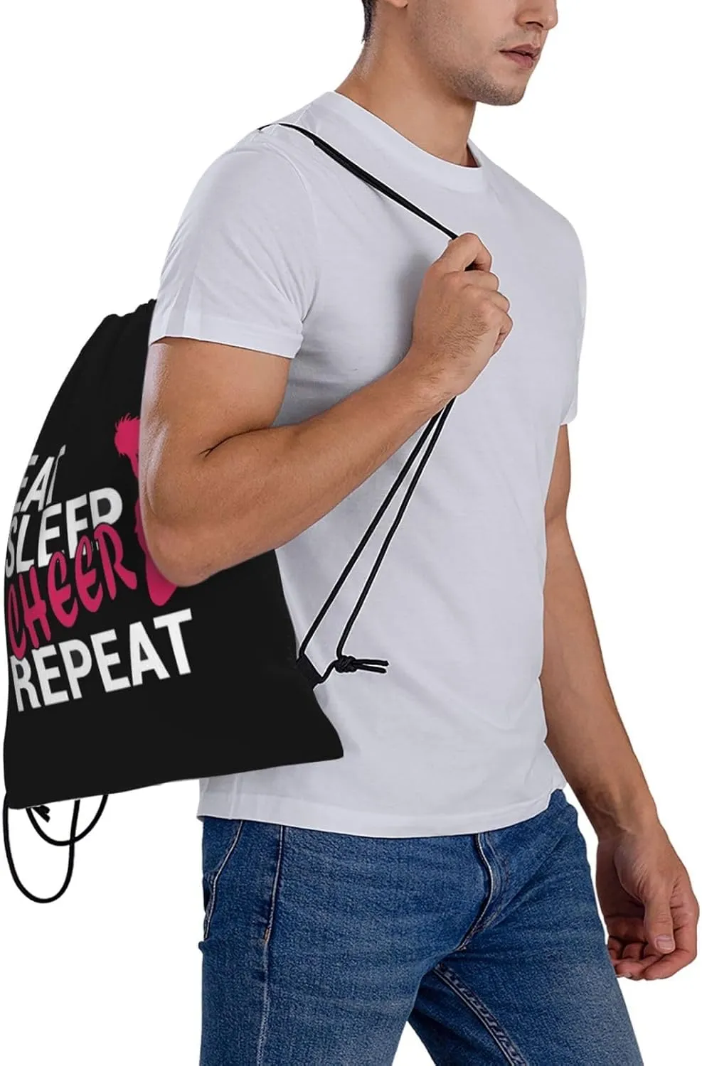 Eat Sleep Cheer Repeat Unisex Drawstring Backpack Bag Sport Gym Swim Travel Sackpack