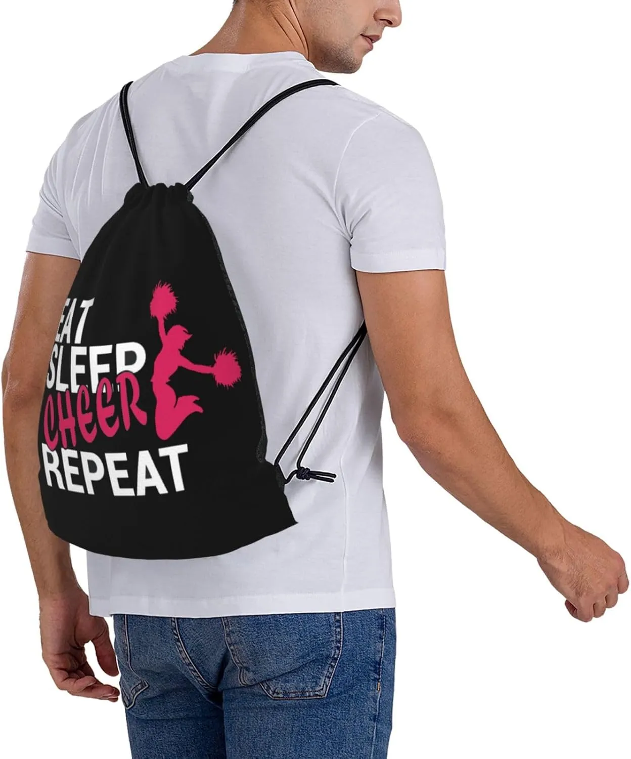 Eat Sleep Cheer Repeat Unisex Drawstring Backpack Bag Sport Gym Swim Travel Sackpack