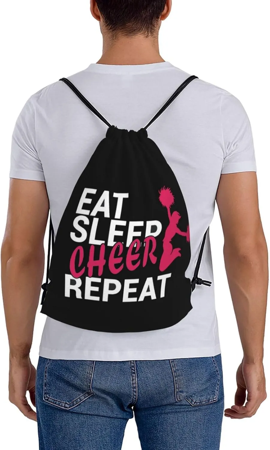 Eat Sleep Cheer Repeat Unisex Drawstring Backpack Bag Sport Gym Swim Travel Sackpack