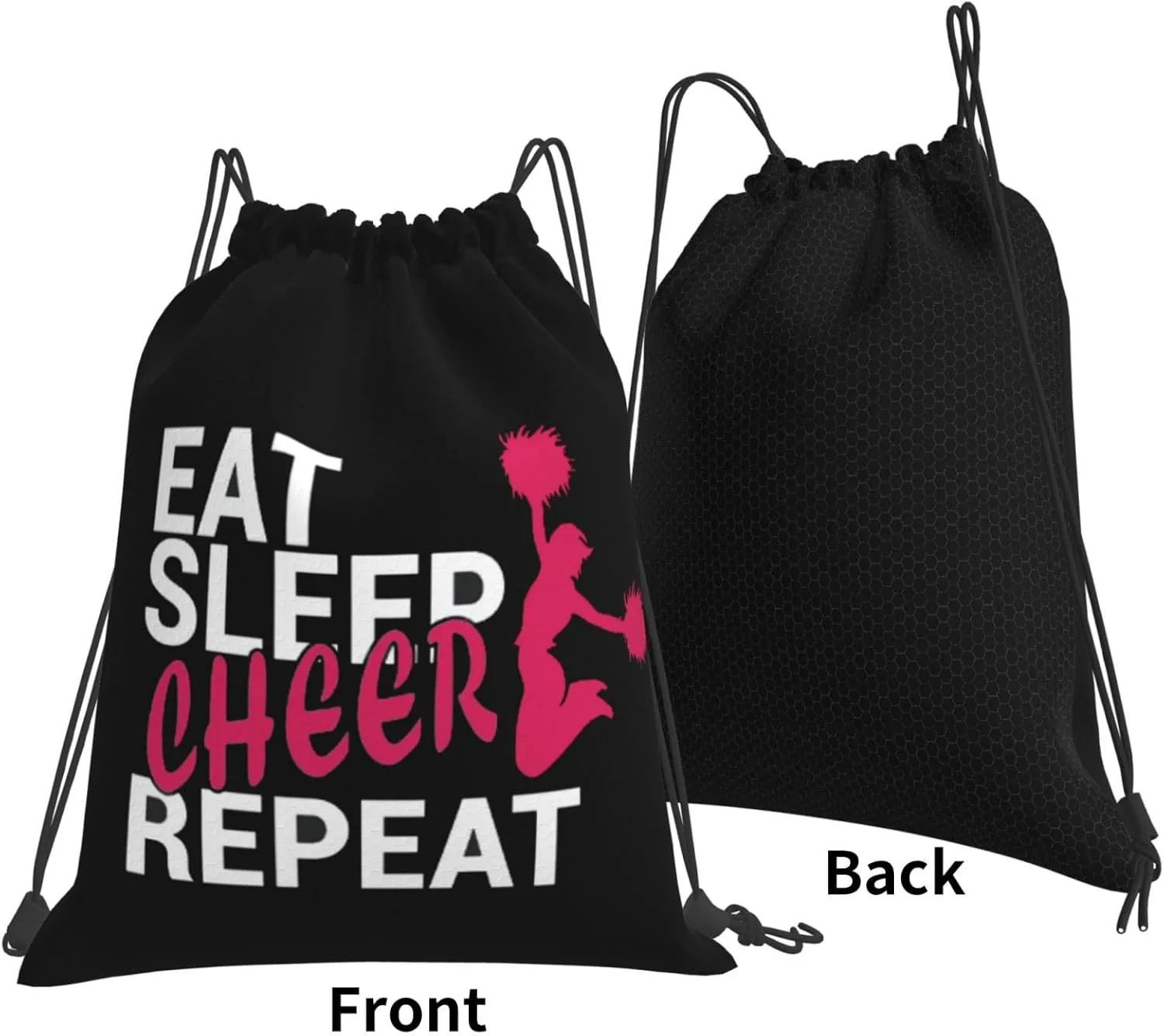 Eat Sleep Cheer Repeat Unisex Drawstring Backpack Bag Sport Gym Swim Travel Sackpack