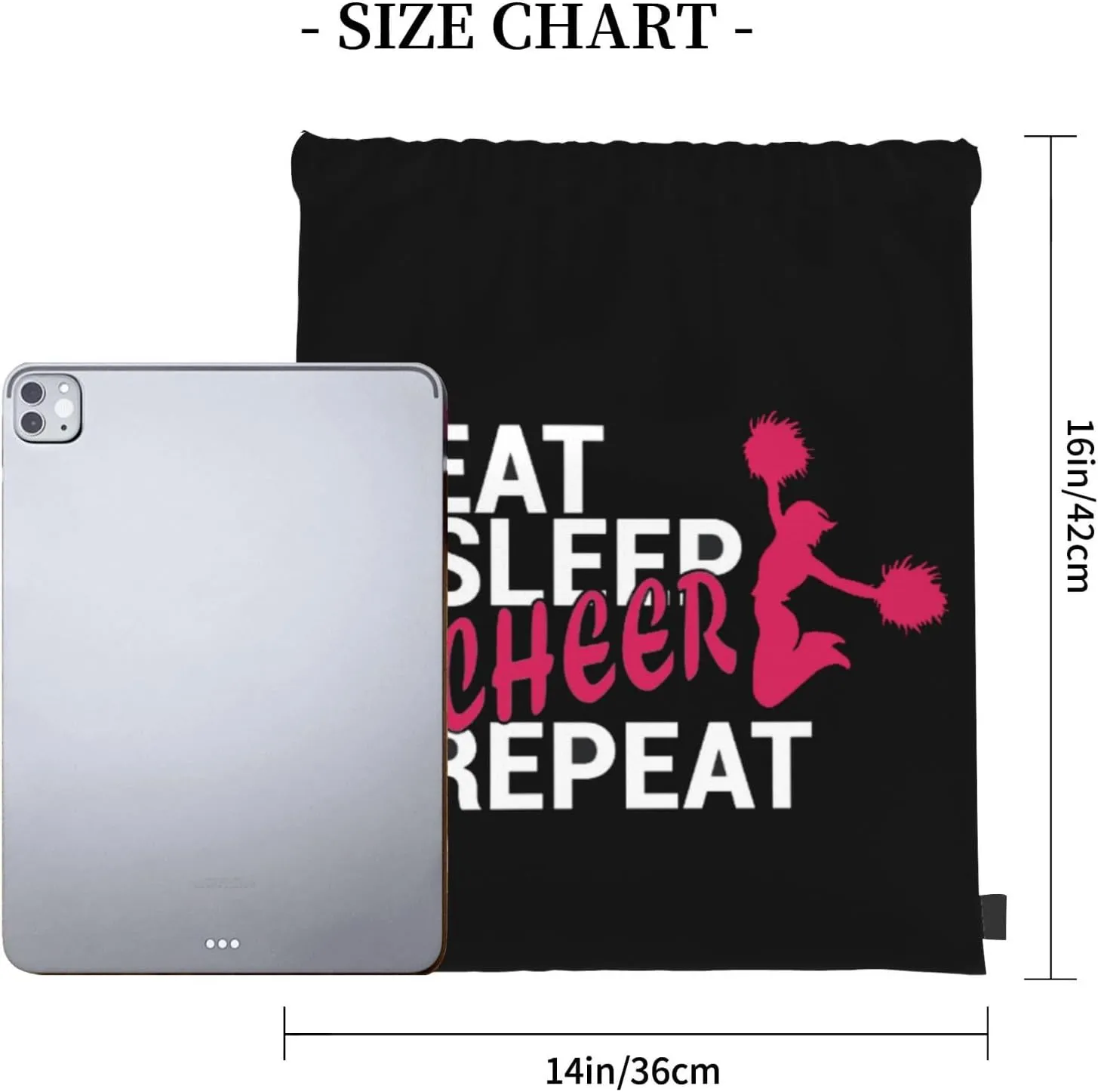 Eat Sleep Cheer Repeat Unisex Drawstring Backpack Bag Sport Gym Swim Travel Sackpack
