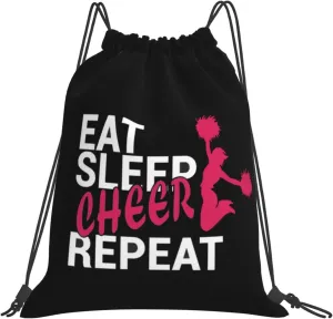 Eat Sleep Cheer Repeat Unisex Drawstring Backpack Bag Sport Gym Swim Travel Sackpack