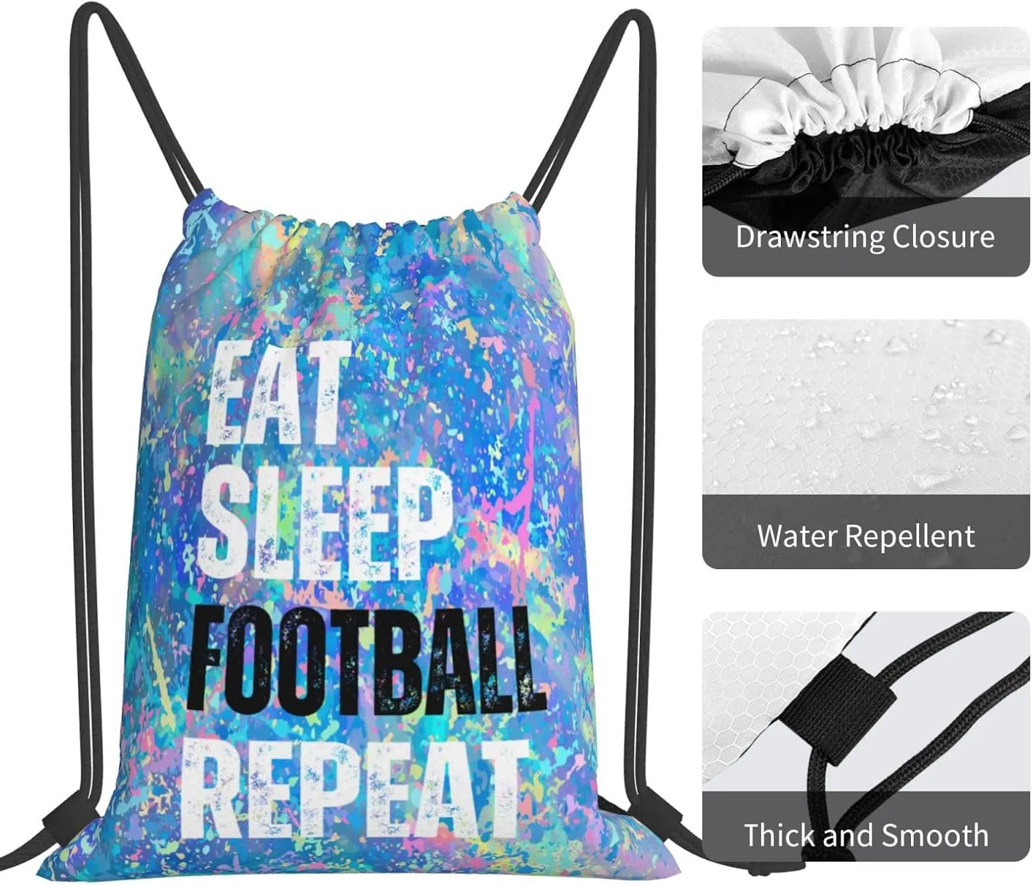 Eat Sleep Football Repeat Drawstring Backpack Gym String Bag Sports Drawstring Sackpack For Women Men