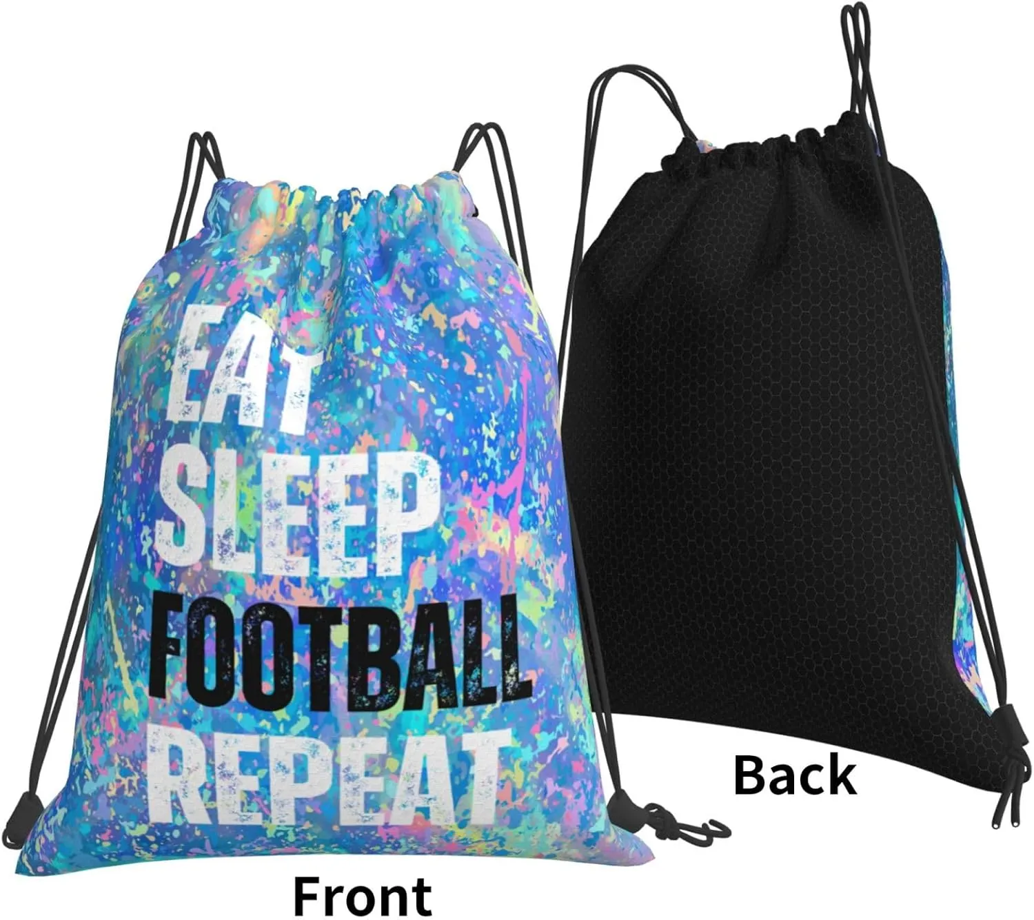Eat Sleep Football Repeat Drawstring Backpack Gym String Bag Sports Drawstring Sackpack For Women Men