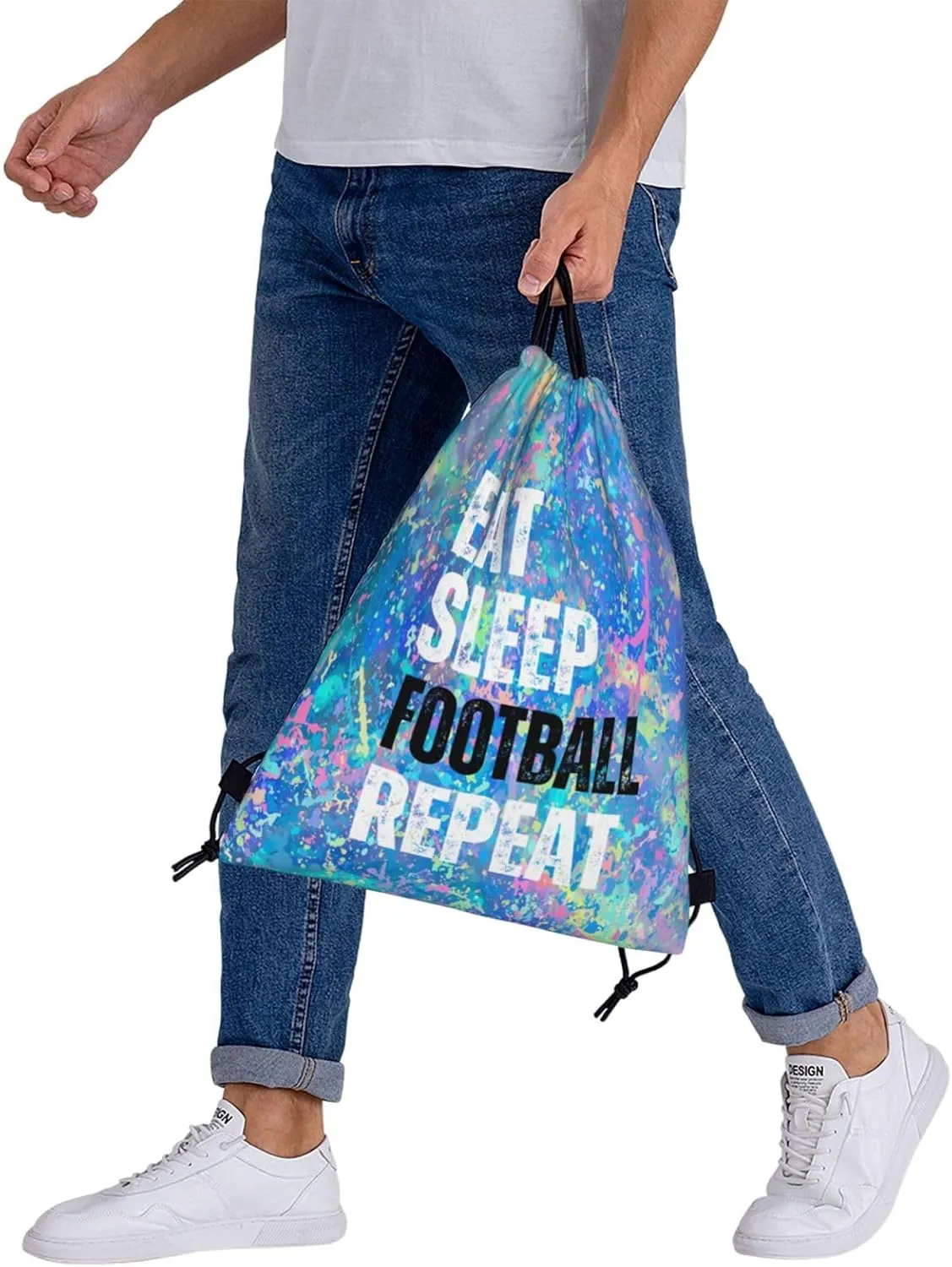 Eat Sleep Football Repeat Drawstring Backpack Gym String Bag Sports Drawstring Sackpack For Women Men