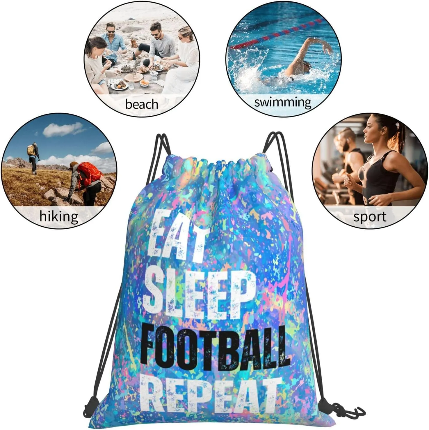 Eat Sleep Football Repeat Drawstring Backpack Gym String Bag Sports Drawstring Sackpack For Women Men